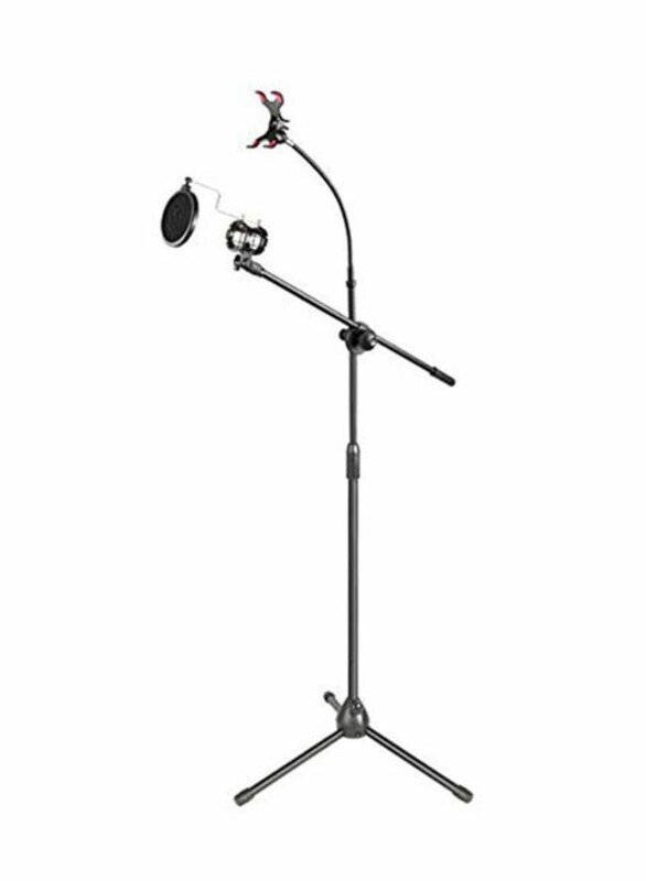 Floor Stand Metal Microphone with Boom Arm, Black