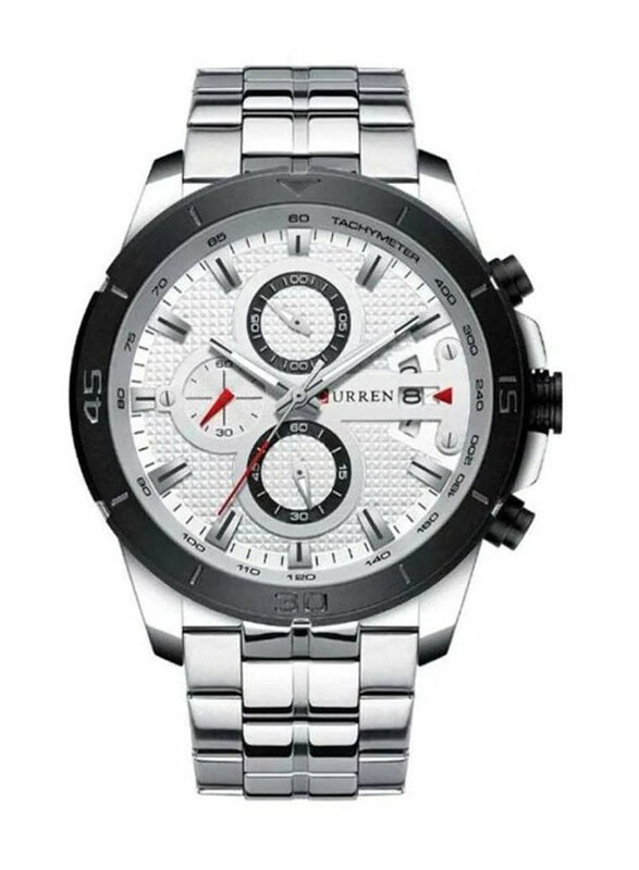 

Curren Analog Wrist Watch for Men with Stainless Steel Band, Water Resistant and Chronograph, 8337, Silver