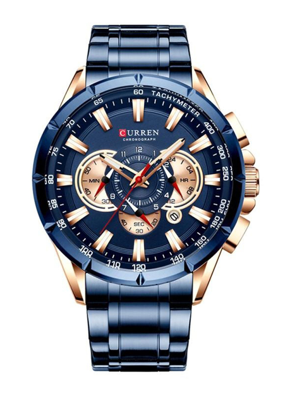 Curren Analog Watch for Men with Stainless Steel Band, Water Resistant and Chronograph, J4211BL, Dark Blue