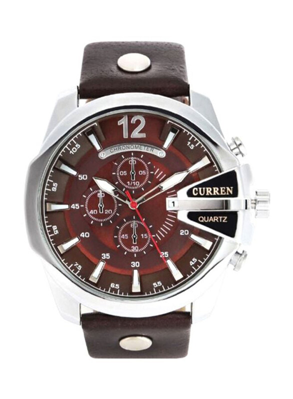 

Curren Analog Watch for Men with PU Leather Band, Water Resistant and Chronograph, 1419277, Brown