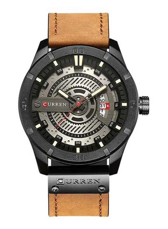 Curren Analog Watch for Men with Leather Band, 652LU306 033, Brown/Black