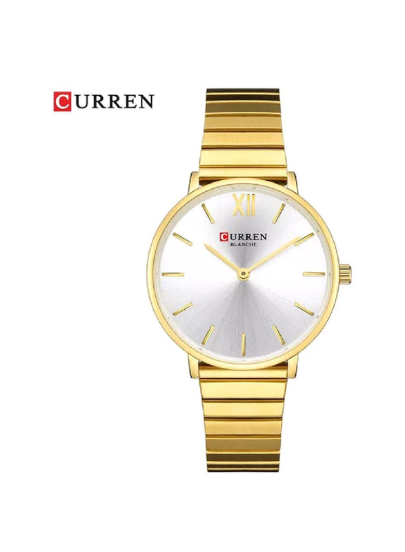 Curren Analog Watch for Women with Stainless Steel Band, Water Resistant, Gold-Silver
