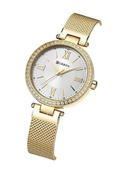 Curren Analog Watch for Women with Stainless Steel Band, Water Resistant, C9011L-2, Gold-Silver