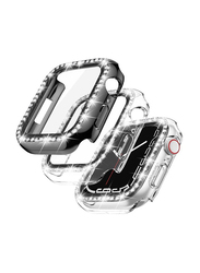Diamond Shockproof Frame Protective Case for Apple Watch 45mm, 2 Pieces, Clear/Black