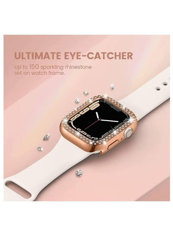 iWatch Protective PC Bling Cover Diamond Case Crystal Frame Case Cover For Women Girl Series 7 45mm, Silver/Rose Gold