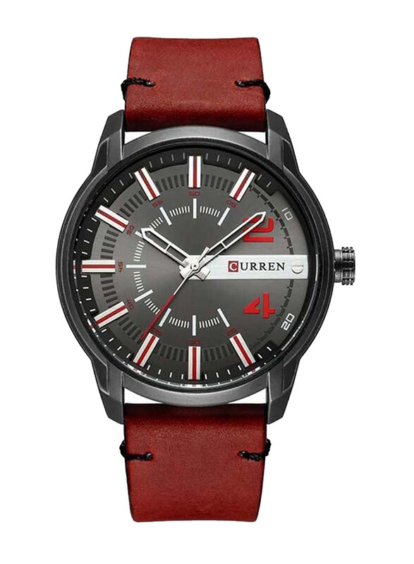 

Curren Analog Watch for Men with Leather Band, M-8306-2, Red-Black