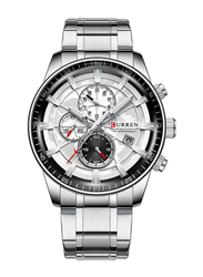 Curren Analog Watch for Men with Metal Band, Water Resistant and Chronograph, J4394S2-KM, Silver