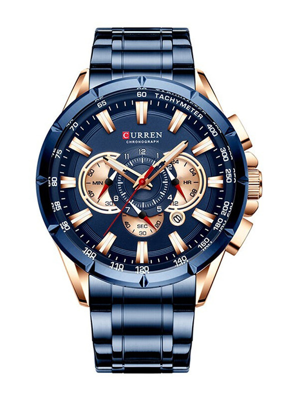 

Curren Analog Wrist Watch for Men with Alloy Band, Water Resistant, 8363, Blue