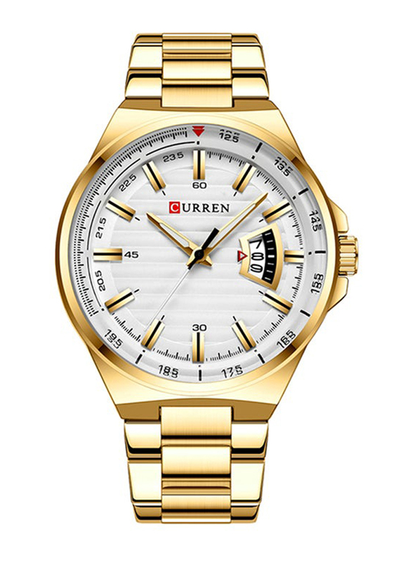 Curren Analog Watch for Unisex with Metal Band, J4363G, Gold-White