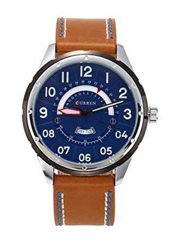 

Curren Analog Wrist Watch for Men with Leather Strap, M-8267-3, Brown-Blue