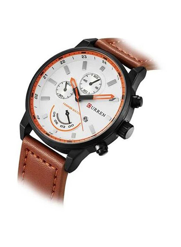 Curren Analog Watch for Men with Leather Band, Chronograph, M-8217-1, Brown-White