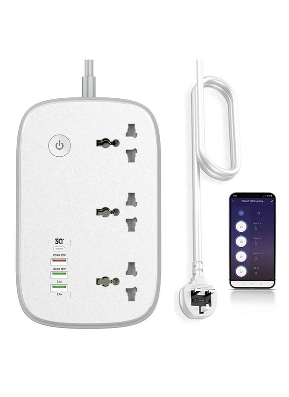 

Jbq Wi-Fi Smart Power Strip Extension Cord Surge Protector Socket Multi Plug, White