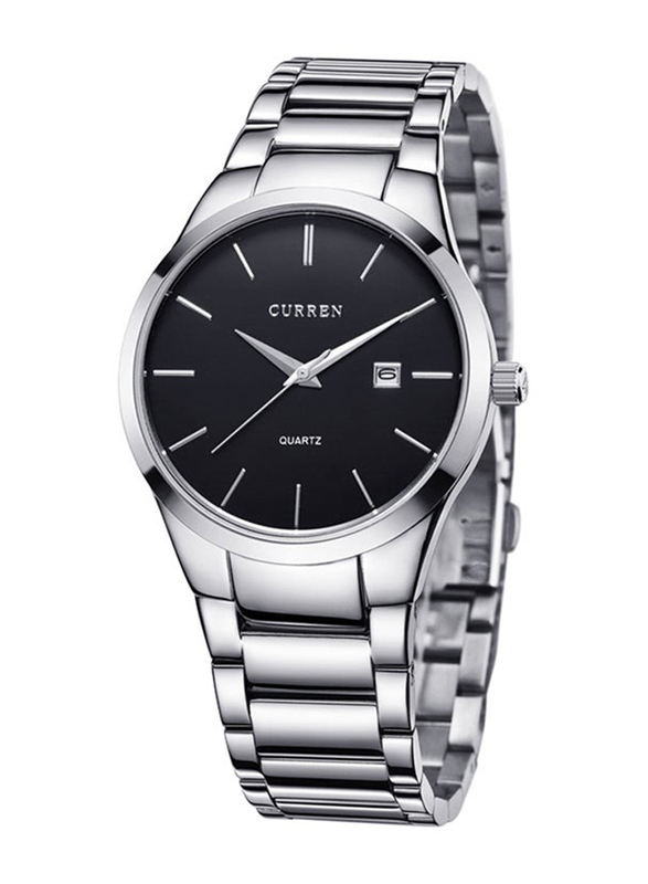 Curren Analog Watch for Men with Stainless Steel Band, Water Resistant, 8106gh, Silver-Black