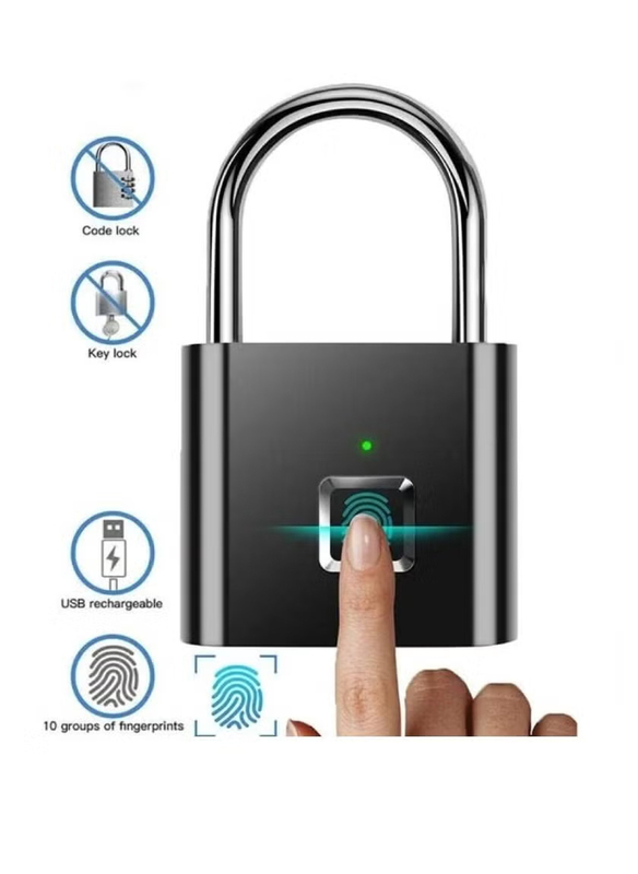 

Generic Smart Digital Alarm Smart Biometric Fingerprint Padlock, Black