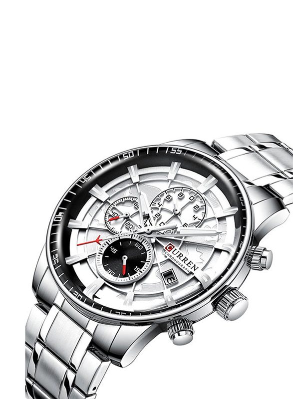 Curren Analog Watch for Men with Metal Band, Water Resistant and Chronograph, J4394S2-KM, Silver