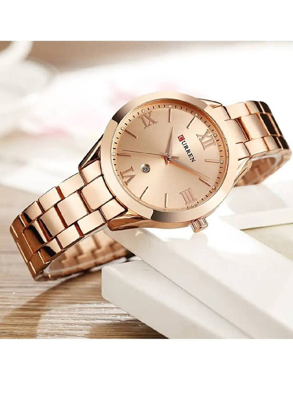 Curren Luxury Quartz Wrist Watch for Women with Stainless Steel Band, Water Resistant, Gold-Gold