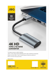 Jbq Compact Travel-Friendly Design HDMI 4K HD Converter, UBS Type-C to HDMI for Smartphones/Tablets, HDT-01, Grey/Black