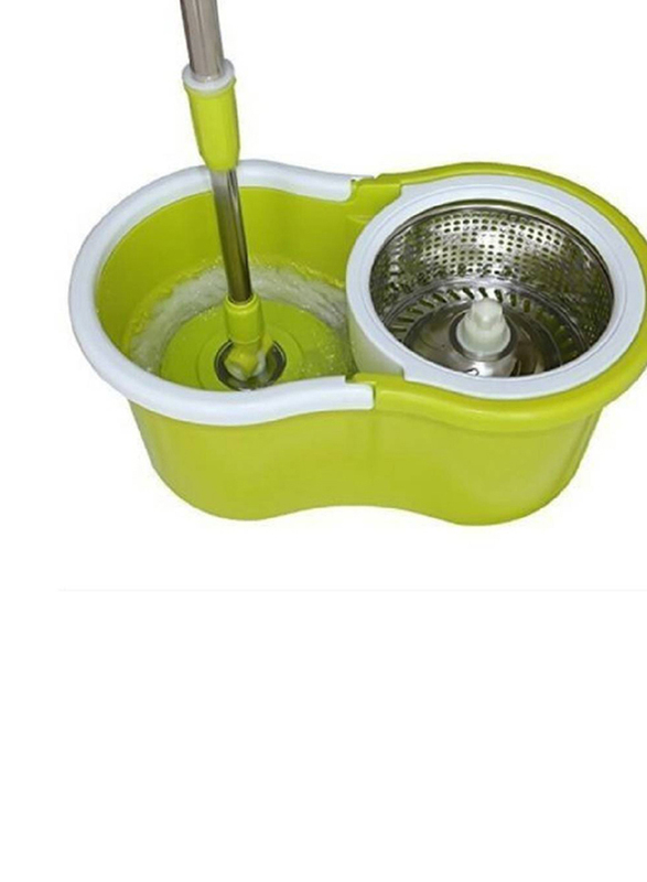 Spin Mop Bucket System 360 Spin Mop & Bucket Floor Cleaning Stainless Steel Mop Bucket with 2 Microfiber Replacement Head Refills, Green/White