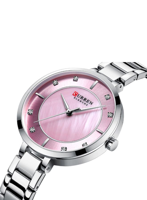 Curren Analog Watch for Women with Alloy Band, J3951P-KM, Silver-Pink