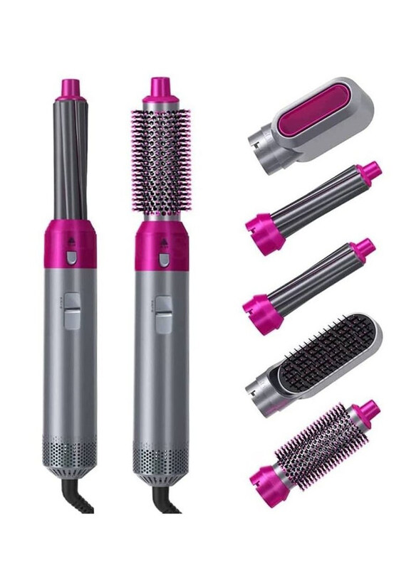 

Generic 5 in 1 Hair Dryer Hot Air Brush Styler Negative SaIon Hair Straightener Volumizer Hair Curler Hot Comb Brush, Grey/Pink