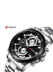 Curren Analog Watch for Men with Stainless Steel Band, Chronograph and Water Resistant, 8360, Silver-Black
