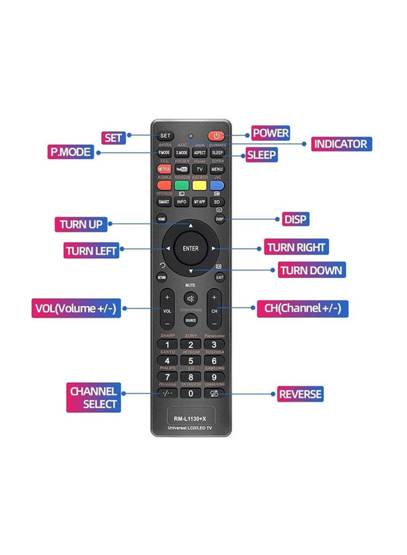ICS Universal RM-L1130+X Remote Control Fits for All Brand LCD LED 3D Smart TV, Black
