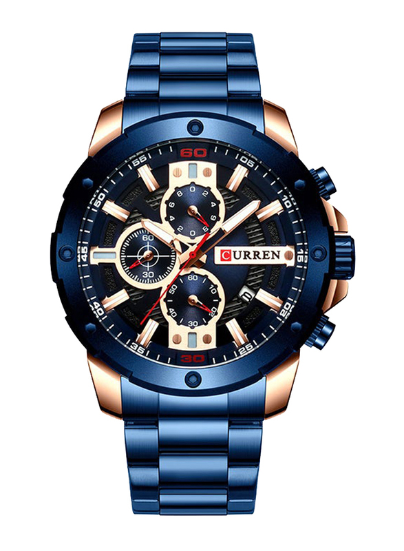 Curren Analog Watch for Men with Stainless Steel Band, Water Resistant and Chronograph, J4006BL, Blue