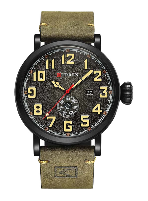 Curren Analog Watch for Men with Leather Band, Chronograph, M-8283-3, Green-Black
