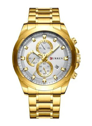 Curren Analog Watch for Men with Stainless Steel Band, Chronograph, 8354, Gold/White