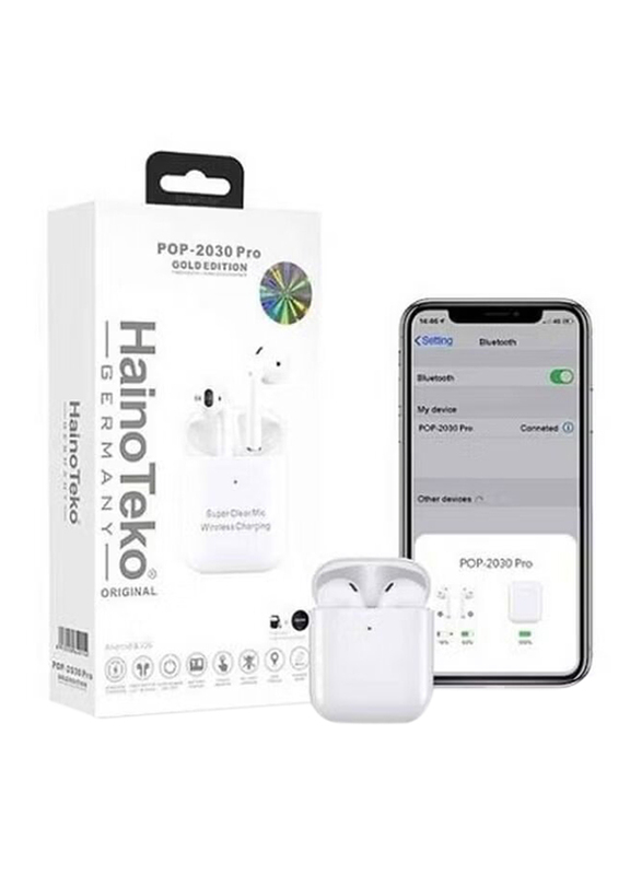 Haino Teko Pop-2030 Germany 2 in 1 Wireless/Bluetooth In-Ear Earphones with Smartwatch, White