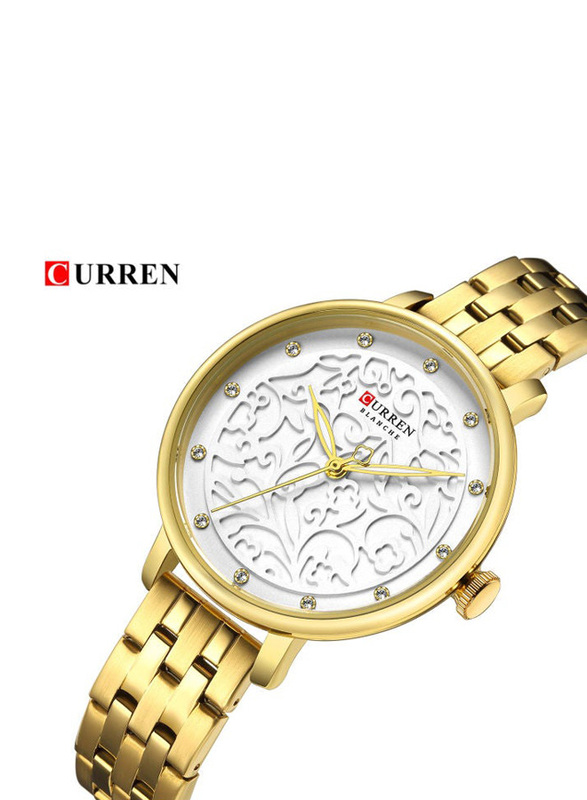 Curren 38mm Stylish Analog Wrist Watch Unisex with Stainless Steel Band, Water Resistant, J4341G-1-KM, Gold-White