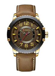 Curren Analog Watch Unisex with Leather Band, Water Resistant, J3991G-KM, Brown