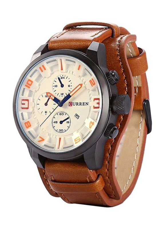 Curren Analog Watch for Men with Stainless Steel Band, Water Resistant, 8225, Brown-Beige