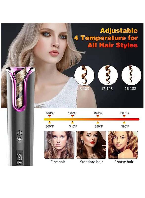 Cordless Automatic Curling Iron with LCD Display and 4 Adjustable Temperature Portable USB Rechargeable For Hair Styling