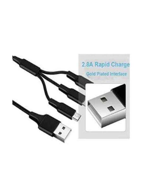 3 In 1 Nylon Braided Cable, 2.8A USB Male to Multiple Types for Smartphones/Tablets, Black