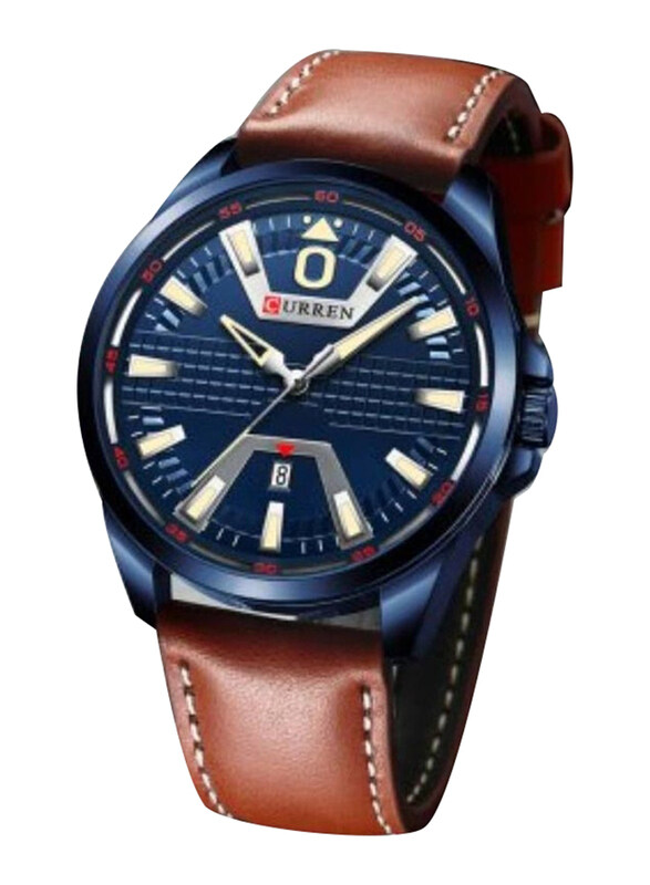 

Curren Analog Watch for Men with Leather Band, Water Resistant, 8379, Brown-Blue