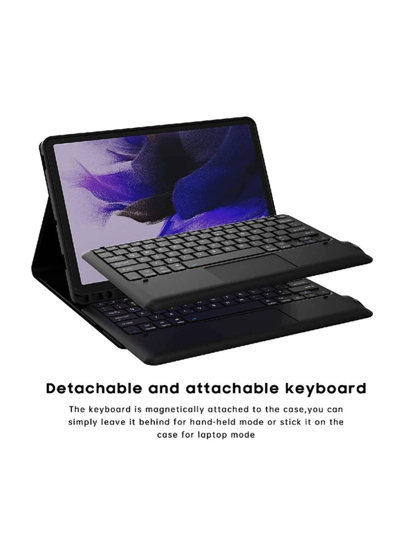Protective Leather Smart Wireless BT Detachable Waterproof Magnetic Folio Stand Tablet Keyboard Case for Samsung Galaxy Tab S7 FE/S7 Plus/S8+ 12.4-inch, Black
