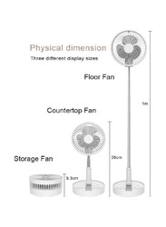 Portable USB Rechargeable Height Adjustable Folding Retractable Travel Fan, White