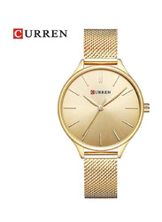 Curren Simple Luxury Branded Quartz Watch for Women with Stainless Steel Band, Water Resistant, Gold-Gold