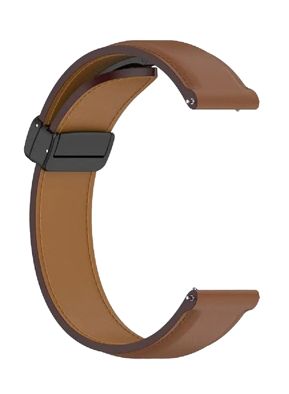 Perfii Genuine Cow Leather Watch Strap 22mm Folding Buckle Wristband For Samsung Galaxy Watch 3 45mm / Galaxy Watch 46mm R800, Brown