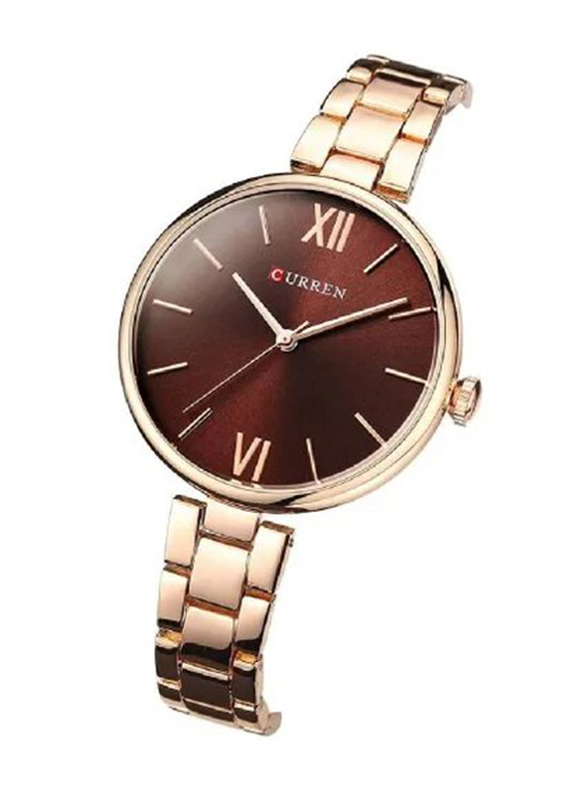 Curren New Quartz Analog Movement Watch for Women with Stainless Steel Band, Water Resistant, 9017, Rose Gold/Burgundy