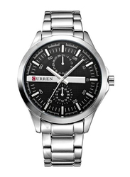 Curren Analog Watch for Men with Alloy Band, Water Resistant, 8128, Silver/Black