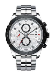 Curren Analog Watch for Men with Stainless Steel Band, Water Resistant and Chronograph, 8337, Silver/Silver