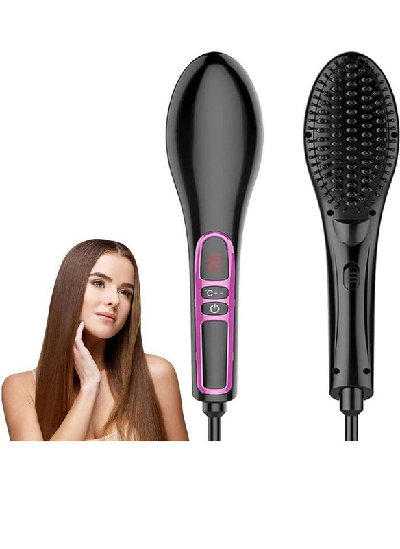 

Gennext Electric Heated Negative Ceramic Hair Straightening Brush with Adjustable Temperature for All Hair Types, Smooth & Frizz-Free Hair, Black