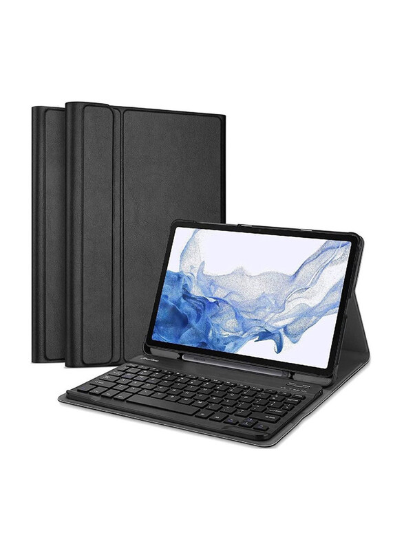 

Generic Protective Leather Smart Detachable Waterproof Magnetic Folio Stand Tablet Wireless English Keyboard, Black