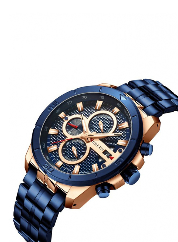 Curren Analog Watch for Unisex with Stainless Steel Band, Water Resistant and Chronograph, J3947BL-KM, Blue