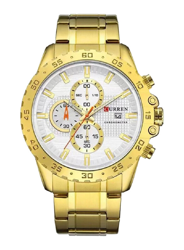 

Curren Analog Watch for Men with Stainless Steel Band, Water Resistant and Chronograph, 8334, Gold-White