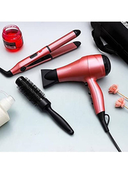 Geepas 4 In 1 Portable Hair Dryer Straightener Curler with Eva Bag Hair Dressing Set, Multicolour