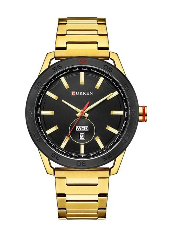 

Curren Analog Watch for Men with Stainless Steel Band, Water Resistant, Gold-Black