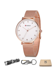 Curren Analog Watch for Women with Metal Band, 9023, White/Rose Gold